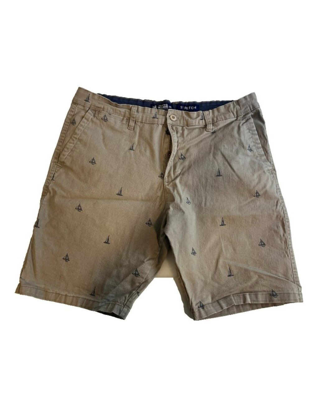Rugby University Mens Size 36 Khaki Anchor Print Stretch Chino Shorts